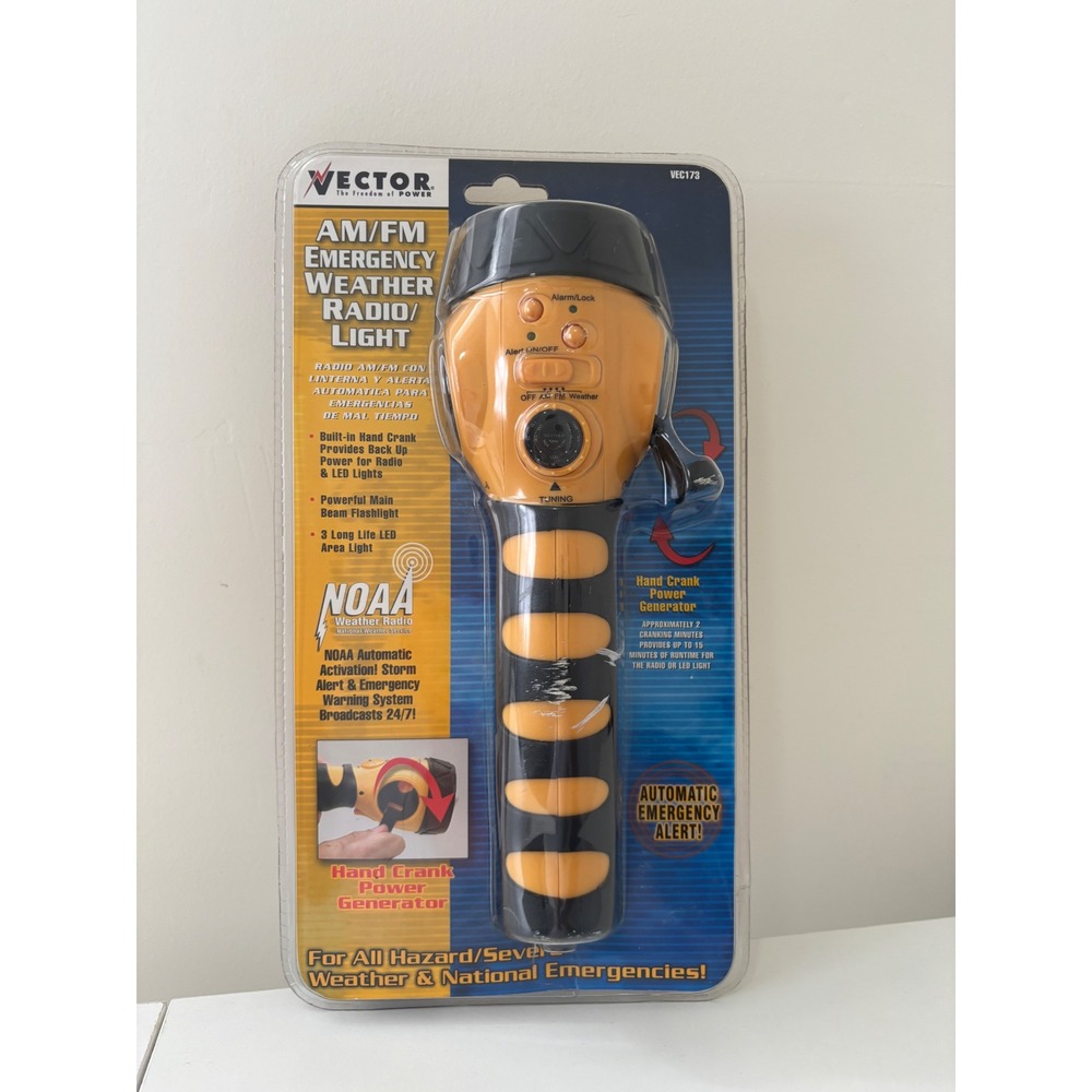 Vector VEC173 AM/FM Emergency Weather Radio Flashlight Hand Crank NOAA Orange